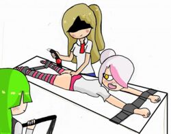 3girls blonde_hair bondage cami_(fnafhs) fhs fhsz3r0 fnafhs fnafhs_bondage fnafhs_z3ro fnafhsrule34 green_hair joy_(fnafhs) long_hair meg_(fnafhs) mouth_gag multiple_girls white_hair yuri