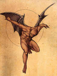 deimos-remus demon flaccid gargoyle genitals ghosts_'n_goblins hi_res horn humanoid humanoid_pointy_ears male muscular nude penis small_penis solo