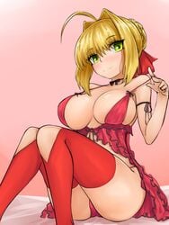 1girls absurd_res busty curvy dress fate/extra fate/grand_order fate_(series) female highres lingerie negligee nero_claudius_(fate) steamingtofu