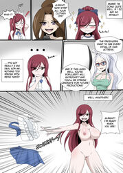 blue_eyes brown_eyes brown_hair cana_alberona clothing comic erza_scarlet fairy_tail ggc mirajane_strauss naked oppai red_hair shaved_pussy white_hair