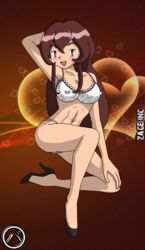 alluring bra female_abs giselle_(pokemon) high_heels kageta lake_art lingerie nintendo panties pokemon pokemon_(anime) sakaki_(artist) underwear yuutou_seiyo zage_inc