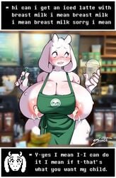 1girls anthro female female_focus female_only fur furry furry_only goat goat_humanoid horns huge_breasts humanoid iced_latte_with_breast_milk lactating lactation looking_away mammal mammal_humanoid mature_female meme starbucks toriel undertale voluptuous white_fur wide_hips zhennith