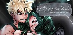 1boy 1boy1girl 1girls aged_up blonde_hair blush female from_behind froppy green_hair hvalross implied_sex katsuki_bakugou long_hair male male/female muscular my_hero_academia open_mouth passionate pleasure_face spiky_hair straight tsuyu_asui