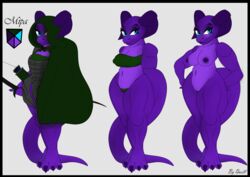 absurd_res anthro black_border border breasts female genitals hi_res kobold mammal model_sheet non-mammal_breasts non-mammal_nipples pussy qwell reptile scalie solo