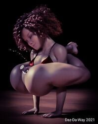 1girls 3d athletic athletic_female bikini_top contortion dark-skinned_female dark_skin daz-da-way dildo feet female female_only flexible gymnastics insertion legs_behind_back legs_behind_head muscular_legs piss sex_toy soles solo toes vaginal_insertion vaginal_penetration yoga yoga_pose