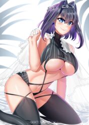 1girls 2021 artist_name belly big_breasts blue_eyes blush breasts cleavage covered_nipples female female_only hololive hololive_english hololive_english_-council- hololive_english_-promise- katou_shinobu katoushinobu katoushinobu045 legwear looking_at_viewer navel ouro_kronii simple_background smile smiling solo thick_thighs thighs underboob virtual_youtuber