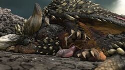 16:9 3d_(artwork) 4k absurd_res barlu bodily_fluids capcom claws cum cum_on_feet digital_media_(artwork) dragon elder_dragon erection feet feral genital_fluids genitals hi_res looking_at_viewer lying male monster_hunter nergigante pawpads paws penis pupils scales scalie slit slit_pupils solo source_filmmaker spiked_tail spikes spikes_(anatomy) teeth toes video_games widescreen wings