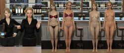 2girls 3d blonde_hair bra clothed clothed_female completely_nude completely_nude_female down_out_stripped female female_only full_body fully_clothed fully_clothed_female nude nude_female on/off original panties sequence sleeping underwear