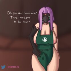 apron big_breasts breasts iamzoey iced_latte_with_breast_milk mask meme original original_character pink_hair plague_doctor text xeyorah