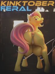 3d_(artwork) absurd_res big_breasts blender_cycles bodily_fluids breast_milking breasts crotch_breasts digital_media_(artwork) equid equine female feral fluttershy_(mlp) friendship_is_magic genitals haolde hasbro hi_res horse huge_breasts kinktober kinktober_2025 lactating looking_at_viewer machine mammal milking_machine my_little_pony pony pussy solo vulva