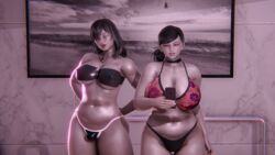 1futa 1girls 3d bulge futanari honey_select honey_select_2 huge_breasts impi large_breasts minamoto_(impi) mother_and_daughter selfie shiny_skin swimsuit thick_thighs violet_eyes wide_hips yukio_(impi)