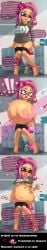 ass bloated bloated_belly breasts clothing_damage destroyed_clothing excited excited_female female hand_on_stomach hostaru hyper_belly ikachangenema imminent_inflation inflated_belly inflation ink_inflation luna_blaster_(splatoon) octoling open_mouth ripped_shirt sequence sitting_on_weapon splatoon stomach_inflation stuffing text tongue tongue_out trembling