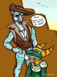 2017 2boys balls english_text gay horsecock male male_only penis ratchet_(ratchet_and_clank) ratchet_and_clank smuggler_(ratchet_and_clank) text tongue_out van_weasel video_games yaoi
