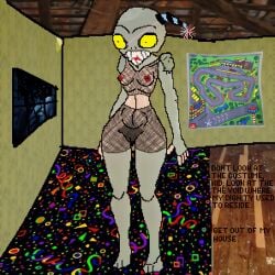 alien areolar_melanosis backrooms belly belly_button birthday_hat blacklight breasts cheap clavicle costume crazy crazy_female cute dark_genitals dark_pussy dark_vulva depression deranged dialogue disguise disgusted drapes droopy_hat english english_text excessive_pubic_hair exposed exposed_belly exposed_breasts exposed_midriff exposed_nipples exposed_pussy exposed_torso female female_only fishnet_clothing fishnet_pantyhose fishnet_shirt fishnet_stockings fishnet_topwear fishnets floorboards functionally_nude functionally_nude_female glow_in_the_dark glow_in_the_dark_carpet hairy_pussy happy_trail hat humor insane light-skinned_female light_skin low_res lowbrow_lin lowbrow_party lowres mask masked_female monster monster_costume narrow_waist navel night_sky nightmare_waifu no_ceiling oc party party_hat party_time perky_breasts pubes pubic_hair pussy reality_warping red_eyes red_nipples rug shameless shameless_nude_female shiny_skin shoulder_pads solo solo_female solo_focus tacky tall_female thigh_gap thigh_highs thighhighs thighs vulva wallpaper_(decoration) warning wide_hips window yellow_eyes zombie