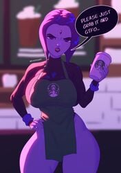 1girls big_breasts dc dc_comics female female_only iced_latte_with_breast_milk large_breasts looking_at_viewer meme playzholder rachel_roth raven_(dc) solo starbucks straight_hair teen_titans thick_thighs wide_hips