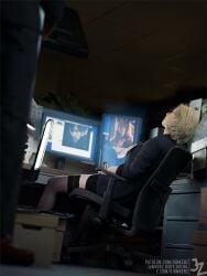 1boy 1girls 3d blonde_hair female female_focus female_masturbation going_commando grace_ashcroft grace_ashcroft_(fbi_outfit) junkerz male masturbation miniskirt nathan_dempsy no_panties office office_lady resident_evil resident_evil_9:_requiem skirt tagme