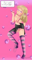 1girls big_breasts big_breasts blonde_hair fhs fhsz3r0 fnafhs fnafhs_z3ro fnafhsrule34 hypnosis joy_(fnafhs) long_hair pink_eyes removing_clothing