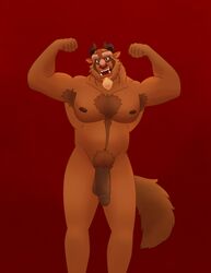 anthro armpit_hair beast_(disney) beauty_and_the_beast body_hair chest_hair disney facial_hair flexing genitals hairy hi_res male male_only muscular muscular_male nipples olivepup_00 pecs penis pubes solo solo_male