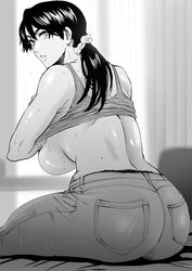 1girls ass bare_back bare_shoulders bedroom big_ass big_breasts bleach breasts clothed_female clothing daraz18aka female female_only from_behind huge_ass human ikumi_unagiya indoors jeans looking_at_viewer looking_back mature mature_female milf monochrome mother no_bra on_bed panties pants ponytail round_ass shirt shirt_lift sideboob sitting sitting_on_bed sleeveless sleeveless_shirt solo sweat sweatdrop sweating tank_top tank_top_lift thick_thighs tied_hair unagiya_ikumi underboob underwear undressing voluptuous wide_hips