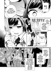 1boy 1boy1girl 1girls black_and_white comic dripping english_text female female fingering forced from_behind glasses groping ichitaka imminent_rape imminent_sex male male/female manga molestation multiple_boys nervous netorare panties public pussy pussy_juice scared school_uniform schoolgirl skirt speech_bubble sweat sweatdrop sweating text train underwear wet