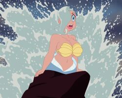 ariel_(cosplay) bikini_top blue_eyes boobs breasts cleavage dalley_le_alpha disney female hair_covering_eye mermaid mermaid_tail oc ocean original_character seashell_bra shell_bikini splashing the_little_mermaid tits water water_hair