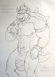 anthro balls barazoku big_balls big_muscles big_penis body_hair bowser bulge chest_hair clothing collar detailed_bulge genital_outline genitals hairy hi_res horn huge_balls huge_cock huge_muscles koopa male male_only mario_(series) muscular nintendo penis penis_base penis_outline reptile scalie solo spikes traditional_media_(artwork) turtle underwear video_games wolfsecret