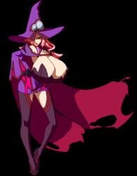 blazblue blazblue:_central_fiction cape cleavage edit huge_breasts konoe_a_mercury milf nine_the_phantom red_hair revealing_clothes sprite sprite_art thighhighs witch witch_hat