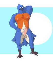 absurd_res anthro armpit_tuft avian balls beak bird blue_body blue_eyes blue_feathers bluebird boner circumcised eastern_bluebird erection feathers genitals grey_beak hi_res humanoid_genitalia humanoid_penis male male_only navel neptune_mereaux nipples nude orange_body orange_feathers oscine overweight passerine penis pink_penis rickpenman shy slightly_chubby slightly_chubby_anthro slightly_chubby_male solo solo_male talons tan_body tan_feathers thrush_(bird)