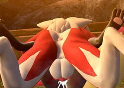 1boy 1girls 3d_(artwork) anthro anus bodily_fluids braixen butt_blush canid canine cum cum_in_pussy cum_inside digital_media_(artwork) duo female femsub from_front_position genital_fluids hi_res knot lycanroc male male_pokemon/female_pokemon maledom mammal mating_press midnight_lycanroc nintendo penetration pokémon_(species) pokemon pokemon_(species) raised_leg sex sneakyphox source_filmmaker spread_legs spreading straight vaginal_penetration video_games