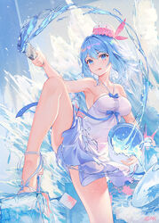 1girls :q animal armpits artist_name atdan bare_arms bare_legs bare_shoulders blue_eyes blue_hair blue_ribbon breasts brush bucket clavicle closed_mouth dress feet female hai_yi hair_intakes haiyi halter_dress hat high_heels high_resolution holding jellyfish knee_up large_breasts legs light-skinned_female light_skin looking_at_viewer official_art open_shoes paint paintbrush revision ribbon sandals shoes short_hair sleeveless sleeveless_dress smile solo synthesizer_v thighs tongue tongue_out water