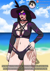 1futa alternate_costume beach breasts bulge cleavage clothed clothing dialogue dickgirl english_text futa_only futanari glasses goddess hat human large_breasts light-skinned_futanari light_skin looking_at_viewer markings mostly_nude ocean pale_skin purple-tinted_eyewear self_upload smite solo spf_666_the_morrigan standing summer sunglasses talking_to_viewer tattoo the_morrigan_(smite) theobscureone tinted_eyewear