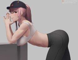 ass bent_over bra hololive hololive_english hololive_myth mori_calliope putcher smile sports_bra sportswear tagme underboob virtual_youtuber yoga_pants