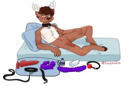 absurd_res alpha_channel anal_beads anthro antlers assorted_sex_toys ball_gag balls blush bondage bound cervid collar dakota_(dackdeer) dildo fluffy fur futon gag genitals hair hi_res hooves horn kiwiscribbles knotted_dildo leash looking_at_viewer lube lube_bottle lying male malesub mammal masturbation mattress nude penetrable_sex_toy penis pillow pose sex_toy solo spiked_dildo spikes submissive toy_selection tuft white_body white_fur