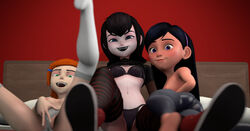 3d 3d_(artwork) 3girls ben_10 black_bra black_hair black_lipstick black_panties blue_eyes bra breasts cartoon_network crossover disney ducktape ducktapeani female_only green_eyes gwen_tennyson hotel_transylvania korbendallas long_hair mavis_dracula medium_breasts medium_hair multiple_girls nipples open_mouth open_smile orange_hair panties pixar purple_eyes red_background sfm shoes shoes_on smile smiling smooth_skin source_filmmaker striped_legwear striped_socks striped_thighhighs teeth the_incredibles thigh_high_socks thigh_highs thighhigh_socks thighhighs topless underwear vampire violet_parr