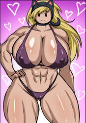 :) :3 abs adventure_time big_breasts bikini blonde_hair cat_ears hand_on_hip looking_at_viewer mob_face muscular raidon_dimentional_land simple_background smile susan_strong tagme thick_thighs