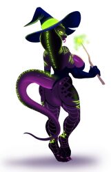 anthro big_breasts black_scales breasts cobra female green_eyes green_scales magic purple_scales qhala ratherdevious scalie snake tagme witch_hat