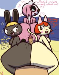 1boy 2021 3girls animal_crossing big_ass bonbon_(animal_crossing) buttjob cookie_(animal_crossing) felicity_(animal_crossing) grinding heart-shaped_pupils hot_dogging huge_ass human_on_anthro klutzatdusk male_human/female_anthro male_on_anthro male_pov nintendo penis_awe pov triple_buttjob unseen_male_face