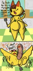 2021 animal_crossing disembodied_penis instant_loss_2koma kaitlin_(animal_crossing) kiss_mark klutzatdusk lipstick_on_penis mating_press milf naked_apron nintendo shortstack vaginal_penetration