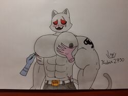 abs big_pecs bighotdaddycat blush domestic_cat drawing feline fortnite fortnite:_battle_royale male male_only mammal meowscles_(fortnite) muscles muscular muscular_male nipple_pinch nipple_play nipples pec_grasp pecs shadow_meowscles_(fortnite) sketch smile topless video_games