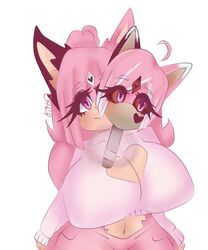 1girls big_breasts boob_window breasts cleavage fan_character kittyq maria_rose_(kittyq) pink_eyes pink_fur pink_hair pink_shorts pink_sweater sonic_(series) sonic_oc