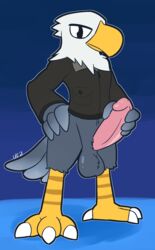 2021 4_fingers 4_toes accipitrid accipitriform animal_crossing anisodactyl anthro apollo_(animal_crossing) avian bald_eagle ball_tuft balls beak big_balls big_penis biped bird bird_feet black_clothing black_eyes black_shirt black_topwear blue_body blue_feathers bottomless claws clothed clothing dated digital_media_(artwork) digitigrade dipstick_tail eagle erection feathers feet fingers flat_colors front_view frown fur furry furry_only genitals glans grey_balls grey_body grey_feathers hand_on_penis hi_res holding_penis humanoid_genitalia humanoid_penis looking_at_viewer male male_only mane multicolored_body multicolored_feathers multicolored_tail nintendo non-mammal_balls partially_clothed penis pink_glans pink_penis scutes sea_eagle shirt signature solo tail tail_feathers talons thick_penis toe_claws toes topwear tuft two_tone_body two_tone_feathers ultilix video_games white_body white_claws white_feathers yellow_beak yellow_body