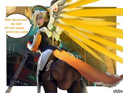 1futa 3d balls bulge cock_vore dialogue domination futa_only futanari huge_penis huge_testicles humiliation large_breasts mercy overwatch penis solo spuzzeybunnz threatening tight_clothing vore