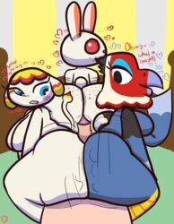 1boy 2021 3girls amelia_(animal_crossing) animal_crossing buttjob female_on_top foursome heart-shaped_pupils hot_dogging klutzatdusk male_pov margie_(animal_crossing) nintendo penis_awe pov ruby_(animal_crossing) spoken_heart teamwork triple_buttjob unseen_male_face