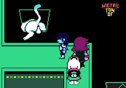 2020s 2021 anthro anus ass backsack balls big_butt butt_focus deltarune digital_media_(artwork) edit edited_screencap felid feline female feral genitals group human kris_(deltarune) male mammal metrictonof_(artist) monster pawpads pixel_art presenting presenting_balls presenting_hindquarters ralsei rear_view screencap simple_background stuck susie_(deltarune) tasque tasque_(animal) text through_wall undertale_(series) video_games