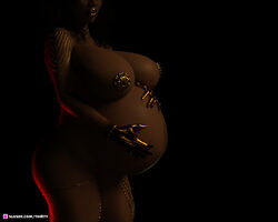 1girls 3d african african_female belly big_belly big_breasts breasts dark-skinned_female dark_skin female female_only hand_on_belly linea_nigra nipples pregnant ready_to_pop solo thirty