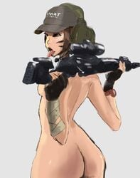 1girls 2021 ahe_gao ass ass baseball_cap big_ass big_butt black_gloves breasts brown_hair call_of_duty call_of_duty_mobile color completely_nude dat_ass drawing face_paint female female_focus female_only from_behind gloves gun hat headphones headwear hips holding_weapon light-skinned_female light_skin looking_away medium_breasts nude nude_female short_hair simple_background sniper solo solo_female solo_focus tagme tongue tongue_out unknown_artist urban_tracker white_background wide_hips