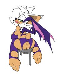 anthro anus ass bigdad clothing color_edit edit feet female fur furry furry_only green_eyes hair half-closed_eyes lipstick looking_at_viewer looking_back makeup pussy robinebra rouge_the_bat sega sitting smile solo sonic_(series) tail tan_skin white_hair wings