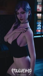 1girls 3d bedroom bottomless choker female female_only foulveins looking_at_viewer night nipple_piercing nipple_slip purple_hair red_lipstick ryuu_ga_gotoku seong-hui solo undressing