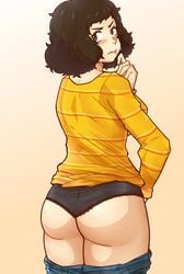 >:( 91m10 ass black_underwear blush female female_focus female_only looking_at_viewer persona persona_5 sadayo_kawakami shin_megami_tensei short_hair solo_female sweat sweating thighs underwear