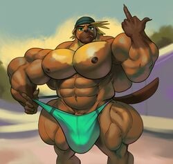 1male abs biceps bulge clothed clothed_male furry furry_only guzreuef hyper hyper_muscles male male_only muscle muscles muscular muscular_arms muscular_legs muscular_male muscular_thighs nipples non-nude pecs penis_clothing_bulge solo standing topless topless_male veins